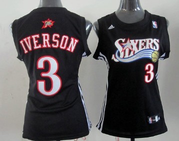 Philadelphia 76ers #3 Allen Iverson Black Womens Jersey