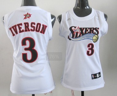 Philadelphia 76ers #3 Allen Iverson White Womens Jersey