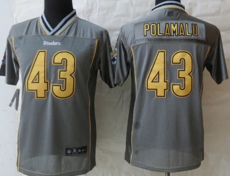 Nike Pittsburgh Steelers #43 Troy Polamalu 2013 Gray Vapor Kids Jersey