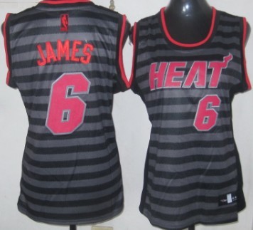 Miami Heat #6 LeBron James Gray With Black Pinstripe Womens Jersey  