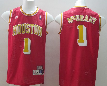 Houston Rockets #1 Tracy McGrady Red With Gold Swingman Throwback Jersey