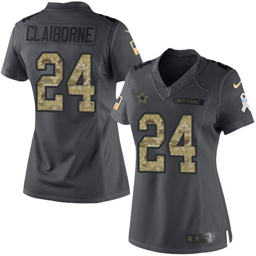 Women's Dallas Cowboys #24 Morris Claiborne Black Anthracite 2016 Salute To Service Stitched NFL Nike Limited Jersey