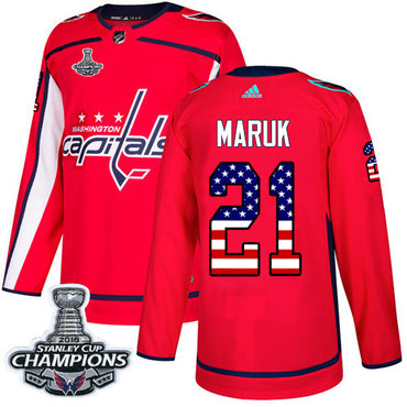 Adidas Washington Capitals #21 Dennis Maruk Red Home Authentic USA Flag Stanley Cup Final Champions Stitched NHL Jersey