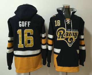 Men's Los Angeles Rams #16 Jared Goff NEW Navy Blue Pocket Stitched NFL Pullover Hoodie