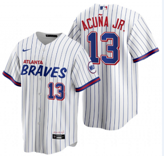 Men's Atlanta Braves #13 Ronald Acu&ntilde;a Jr. 2021 City Connect Stitched White Jersey