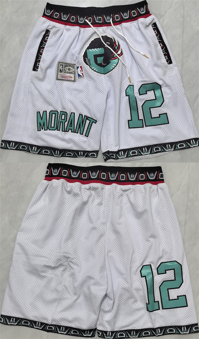 Men's Memphis Grizzlies #12 Ja Morant White 2025 Shorts (Run Small)