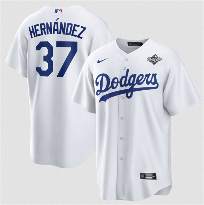 Men's Los Angeles Dodgers #37 Teoscar Hernández White 2025 World Series Home Cool Base Stitched Baseball Jersey