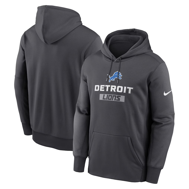 Men's Detroit Lions Anthracite Toss Sweep Performance Pullover Hoodie