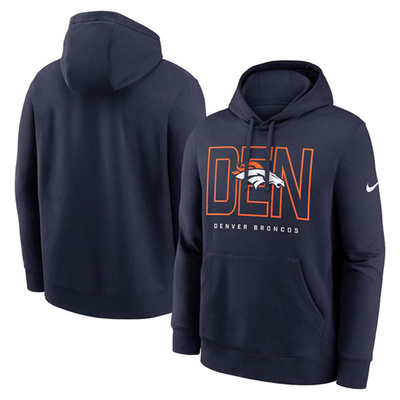 Men's Denver Broncos Navy Busted Play Club Fleece Pullover Hoodie