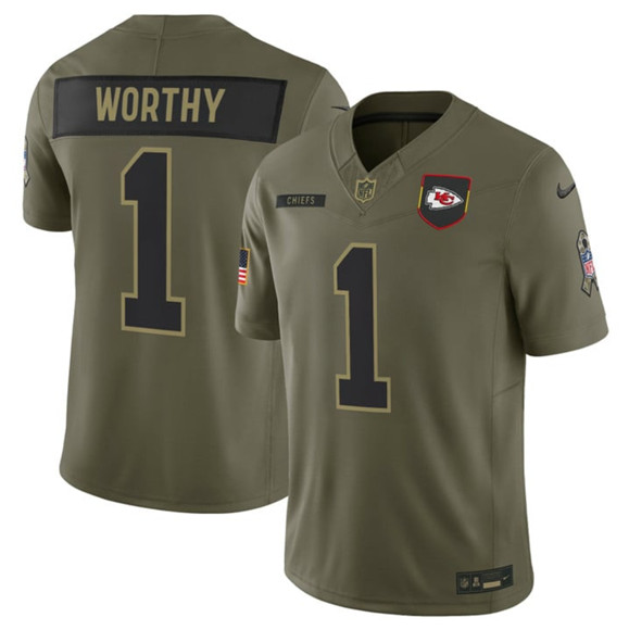 Men's Kansas City Chiefs #1 Xavier Worthy Olive 2025 Salute to Service Limited Football Stitched Jersey