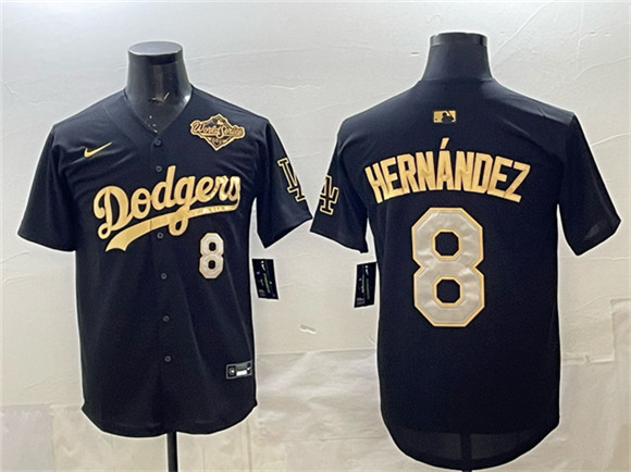 Men's Los Angeles Dodgers #8 Enrique Hernández Black Gold 2025 World Series Limited Stitched Baseball Jersey