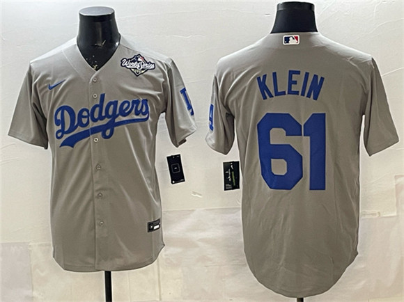 Men's Los Angeles Dodgers #61 Will Klein Gray 2025 World Series Patch Cool Base Stitched Baseball Jersey