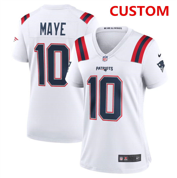 Women's New England Patriots Custom white football stitched jersey(run small)