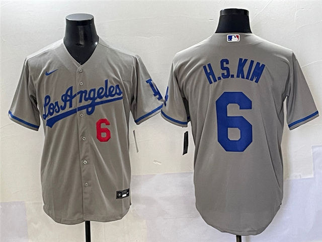Men's Los Angeles Dodgers #6 Hyeseong Kim Number Grey With los Cool Base Stitched Jersey