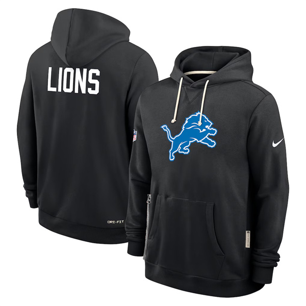Men's Detroit Lions Black Sideline Standard Issue Initial Home Dri-FIT Pullover Hoodie