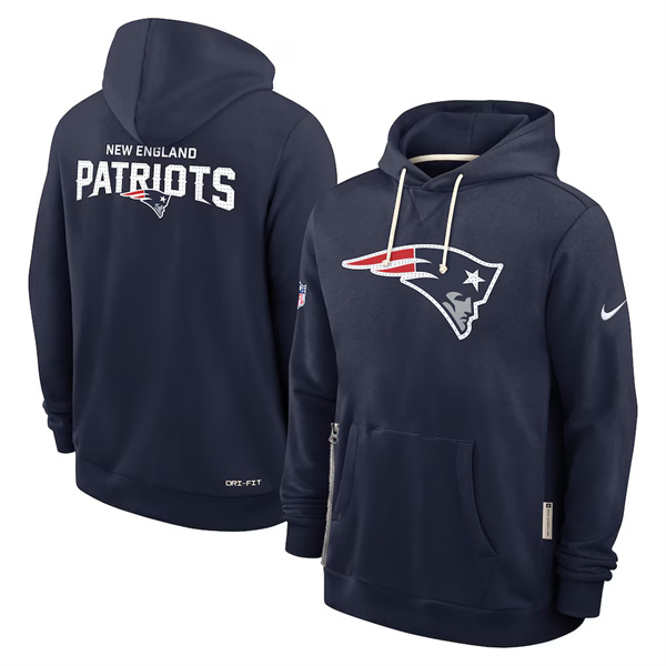 Men's New England Patriots Navy Sideline Standard Issue Initial Home Dri-FIT Pullover Hoodie