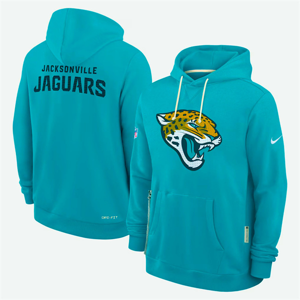 Men's Jacksonville Jaguars Aqua Sideline Standard Issue Initial Home Dri-FIT Pullover Hoodie