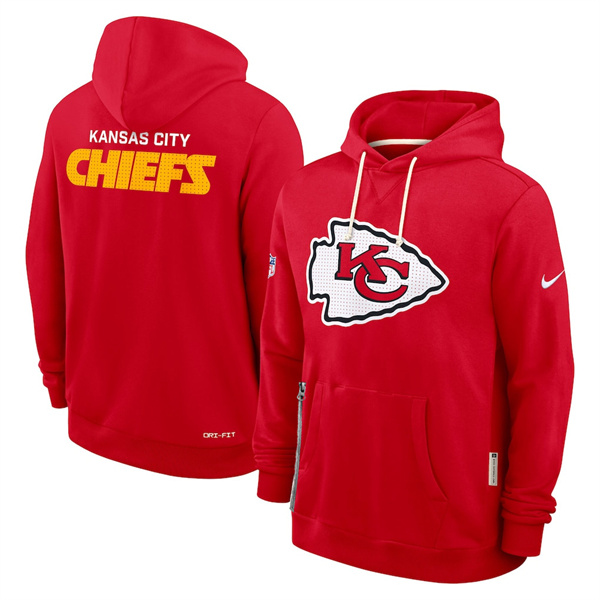 Men's Kansas City Chiefs Red Sideline Standard Issue Initial Home Dri-FIT Pullover Hoodie