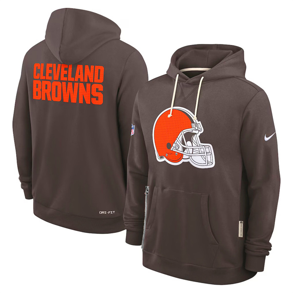 Men's Cleveland Browns Brown Sideline Standard Issue Initial Home Dri-FIT Pullover Hoodie