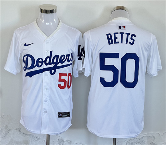 Men's Los Angeles Dodgers #50 Mookie Betts White Home Limited Stitched Baseball Jersey