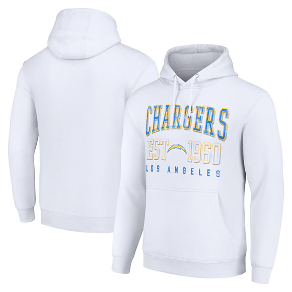 Men's Los Angeles Chargers White Throwback Logo Pullover Hoodie