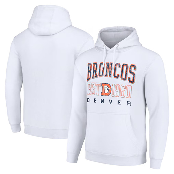 Men's Denver Broncos White Throwback Logo Pullover Hoodie