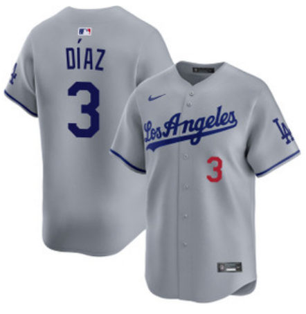 Men's Los Angeles Dodgers #3 Edwin Díaz Grey Cool Base Stitched Baseball Jersey
