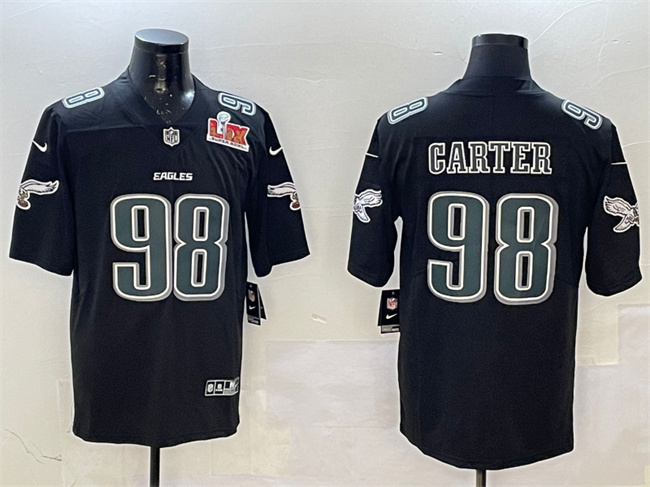 Men's Philadelphia Eagles #98 Jalen Carter Black 2025 Super Bowl LIX Patch Fashion New Vapor Untouchable Limited Football Stitched Jersey