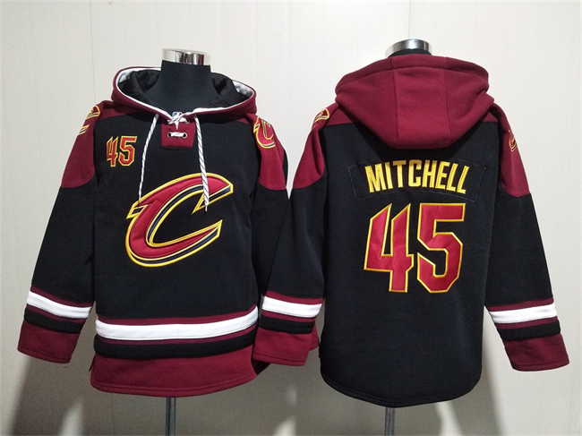 Men's Cleveland Cavaliers #45 Donovan Mitchell Black Red Ageless Must-Have Lace-Up Pullover Hoodie