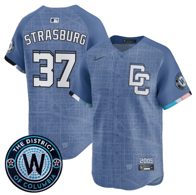 Men's Washington Nationals #37 Stephen Strasburg Blue 2025 City Connect Limited Stitched Baseball Jersey