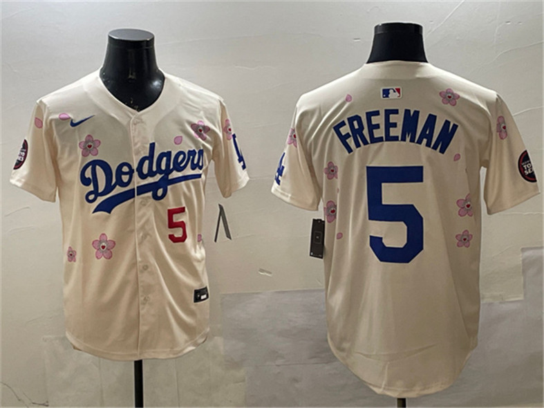 Men's Los Angeles Dodgers #5 Freddie Freeman Cream 2025 Tokyo Series Limited Stitched Baseball Jersey
