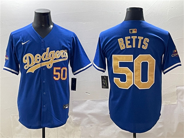 Men's Los Angeles Dodgers #50 Mookie Betts Royal 2025 Gold Collection Limited Stitched Baseball Jersey