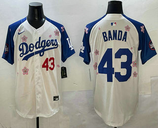 Men's Los Angeles Dodgers #43 Anthony Banda White Royal 2025 Tokyo Series Limited Stitched Jersey