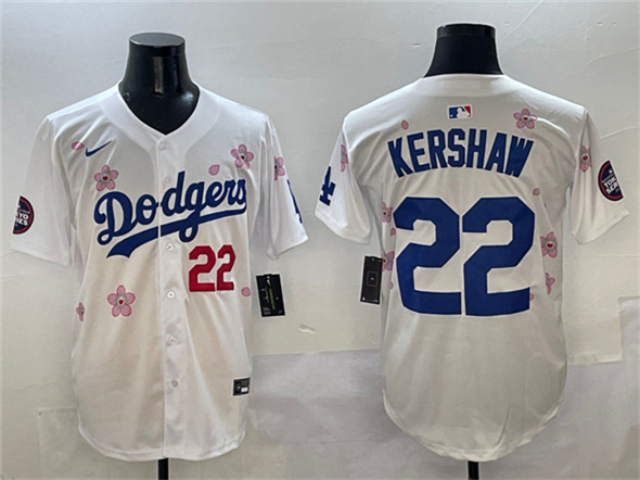 Men's Los Angeles Dodgers #22 Clayton Kershaw White 2025 Tokyo Series Limited Stitched Baseball Jersey