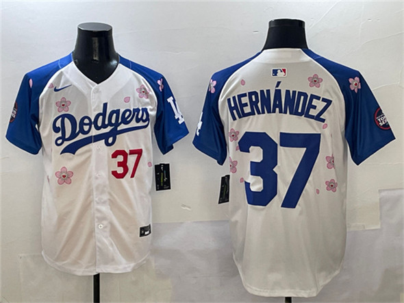 Men's Los Angeles Dodgers #37 Teoscar Hernandez White Royal 2025 Tokyo Series Limited Stitched Baseball Jersey