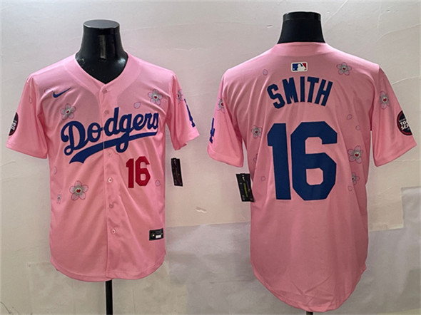 Men's Los Angeles Dodgers #16 Will Smith Pink 2025 Tokyo Series Limited Stitched Baseball Jersey