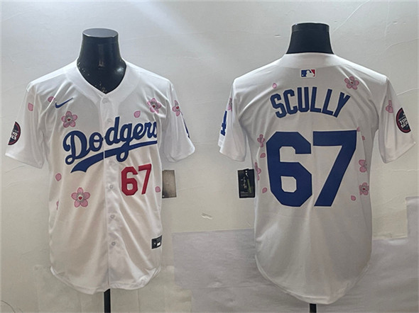 Men's Los Angeles Dodgers #67 Vin Scully White 2025 Tokyo Series Limited Stitched Baseball Jersey