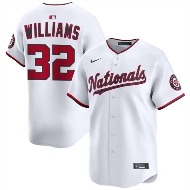 Men's Washington Nationals #32 Trevor Williams White 2025 Home Limited Stitched Baseball Jersey