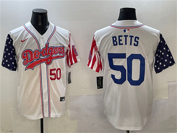 Men's Los Angeles Dodgers #50 Mookie Betts White Limited Stitched Baseball Jersey
