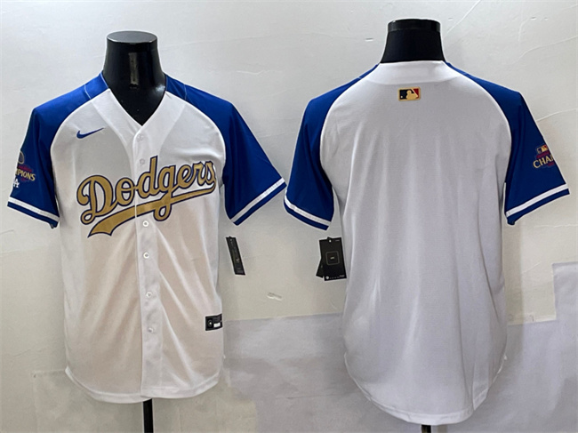 Men's Los Angeles Dodgers Blank White Royal Gold 2024 World Series Champions Vapor Limited Stitched Baseball Jersey