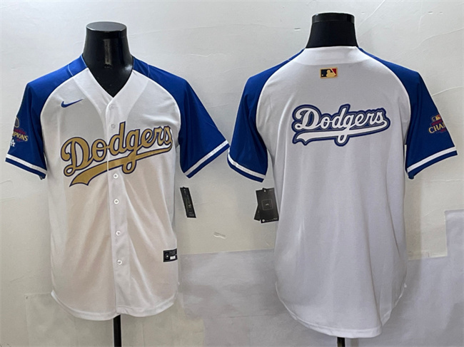 Men's Los Angeles Dodgers Team Big Logo White Royal Gold 2024 World Series Champions Vapor Limited Stitched Baseball Jersey