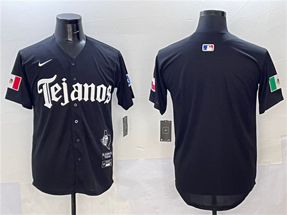 Men's Texas Rangers Blank Black Mexico 2025 Vapor Premier Limited Stitched Baseball Jersey