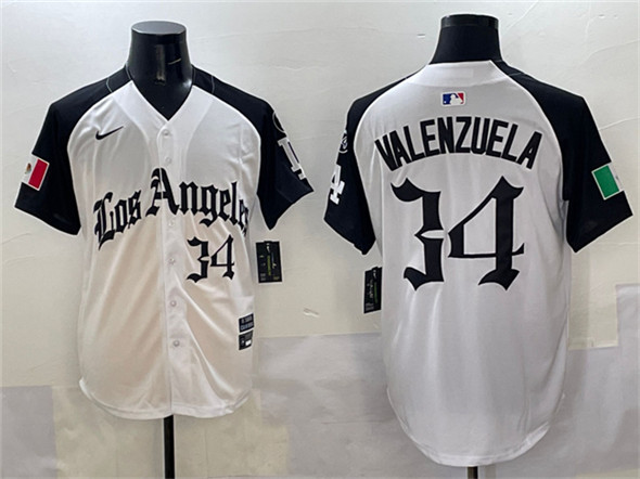 Men's Los Angeles Dodgers #34 Fernando Valenzuela White Black Mexico 2025 LA Gothic Style With Fernando Patch Vapor Premier Limited Stitched Baseball Jersey