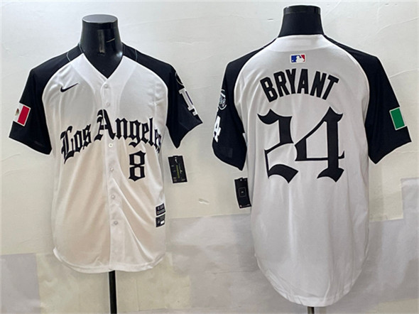 Men's Los Angeles Dodgers Front #8 Back #24 Kobe Bryant White Black Mexico 2025 LA Gothic Style With Fernando Patch Vapor Premier Limited Stitched Baseball Jersey