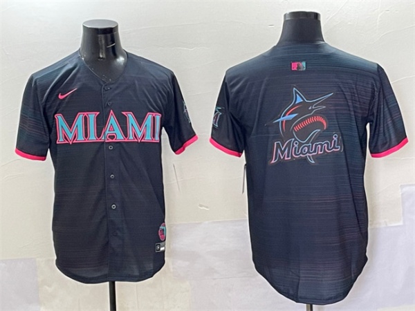 Men's Miami Marlins Team Big Logo Black 2025 City Connect Limited Stitched Baseball Jersey