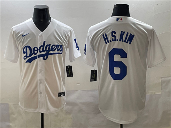 Men's Los Angeles Dodgers #6 H.S.Kim White Cool Base Stitched Baseball Jersey