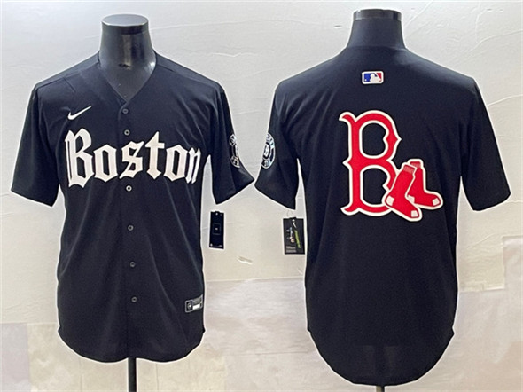 Men's Boston Red Sox Team Big Logo Black Gothic Vapor Limited Stitched Baseball Jersey