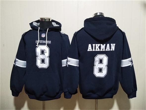 Men's Dallas Cowboys #8 Troy Aikman Navy Ageless Must-Have Lace-Up Pullover Hoodie