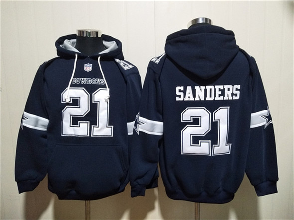 Men's Dallas Cowboys #21 Barry Sanders Navy Ageless Must-Have Lace-Up Pullover Hoodie
