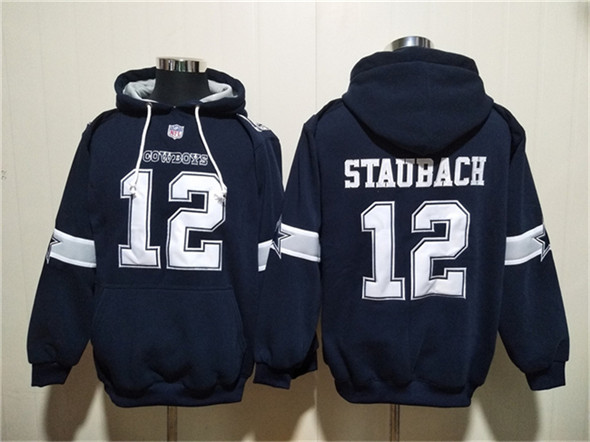 Men's Dallas Cowboys #12 Roger Staubach Navy Ageless Must-Have Lace-Up Pullover Hoodie